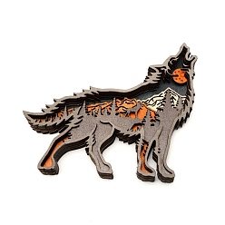 Chocolate Boxwood Carving Ornaments, for Home Office Desks Decorations, Wolf, Chocolate, 14.1x17x2.1cm