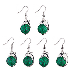 Malachite Synthetic Malachite Dolphin Dangle Earrings with Crystal Rhinestone, Platinum Brass Jewelry for Women, 38mm, Pin: 0.6mm