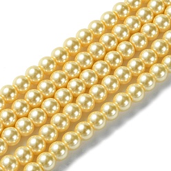 Jaune Brins de perles de verre teints écologiques, Grade a, ronde, cordon en coton fileté, jaune, 6mm, Trou: 1.2~1.5mm, Environ 70 pcs/chapelet, 15.7 pouce