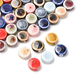(52) Непрозрачная лаванда Фарфоровые бусины ручной работы, фантазии античного стекла фарфора, плоско-круглые, разноцветные, 10~11x10.5~12x6.5~7.5 мм, отверстие : 1.5~2.5 мм