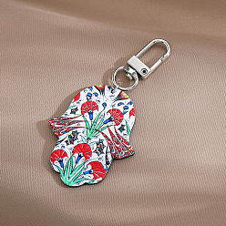 23# Green Leaves Red Flowers Vintage Hand-painted Acrylic Devil Eye Keychain Pendant Charm Jewelry