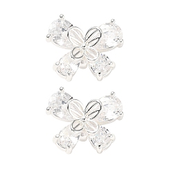 Посеребрённый Латунные микропаве прозрачные подвески с фианитом, бабочка, 925 серебро покрытием, 13x15x11 мм, отверстие : 3 мм