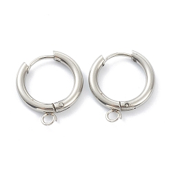 Stainless Steel Color 201 Stainless Steel Huggie Hoop Earring Findings, with Horizontal Loop and 316 Surgical Stainless Steel Pin, Stainless Steel Color, 19x17x2.5mm, Hole: 2.5mm, Pin: 1mm