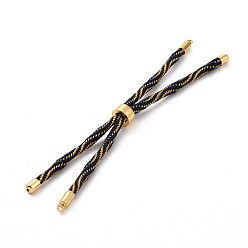 Midnight Blue Nylon Cord Silder Bracelets, for Connector Charm Bracelet Making, with Rack Plating Golden Brass Findings, Long-Lasting Plated, Cadmium Free & Lead Free, Midnight Blue, 8-5/8~9 inch(22~22.8cm), 0.3cm, Hole: 2.6mm