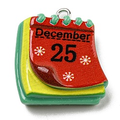 Others Opaque Resin Pendants, Christmas Charms with Platinum Plated Iron Loops, Calendar, 24x22x8mm, Hole: 2mm