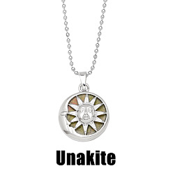 Unakite Sun and Moon Pendant Necklace with Crystal & Agate for Women - Elegant Lock Collar Chain