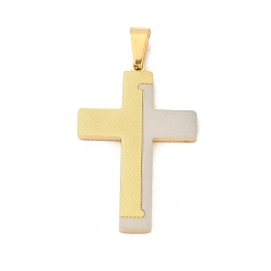 Золотой & Цвет Нержавеющей Стали 304 подвески из нержавеющей стали, крест с диагональным подвесным элементом, вакуумные покрытия, долговечный, золотые и нержавеющая сталь цвет, 42x27.5x2.5 мм, отверстие : 7x4 мм