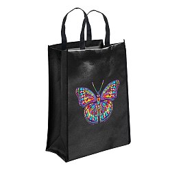 Butterfly DIY Diamond Painting Handbag Kits, Including Canvas Bag, Resin Rhinestones, Pen, Tray & Glue Clay, Black, Butterfly, 350x290mm