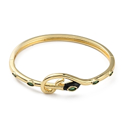 Real 18K Gold Plated Cubic Zirconia Snake Hinged Bangle with Enamel, Brass Jewelry for Women, Real 18K Gold Plated, Inner Diameter: 2x2-1/4 inch(5.1x5.8cm)