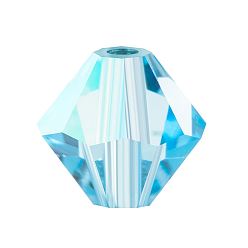 60000 200 Aquamarine AB Хрустальные бусины preciosa®, чешский хрусталь, биконус(451 69 302 рондель), 60000 200 аквамарин ab, 6 мм, отверстие : 1 мм