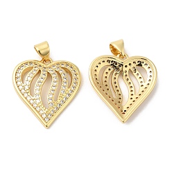 Clear Real 16K Gold Plated Brass Micro Pave Clear Cubic Zirconia Pendants, Heart Charms, Clear, 22x20x3.5mm, Hole: 4x3.5mm