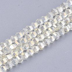 Cornsilk Electroplate Glass Beads Strands, Faceted, Round, Cornsilk, 4~4.5x3.5mm, Hole: 1mm, about 100pcs/strand, 13.7 inch