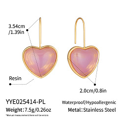 Pink Из нержавеющей стали сердца 304 болтаться серьги, cmолой, реальный 18 k позолоченный, розовые, 35.4x20 мм
