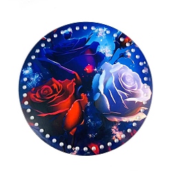 Flower Flat Round Printed Acrylic Knitting Crochet Bottoms, Bag Weaving Board, for DIY Bags Purse Accessories, Rose, Flower, 18x0.3cm, Hole: 5mm