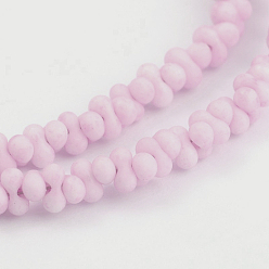 Pearl Pink Frosted Bone Glass Bead Strands, Pearl Pink, 4x2mm, Hole: 1mm; about 260pcs/strand, 16.53~16.92 inch(42~43cm)