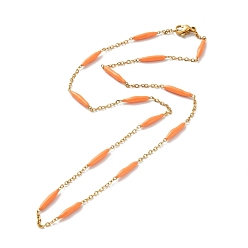 Легкий Лосось Колье с цепочкой из эмалевых звеньев, с ионным покрытием (ip) 304 бордюрные цепи из нержавеющей стали для женщин, золотые, светлый померанцевый, 17.72 дюйм (45 см)