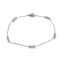 Stainless Steel Color 304 Stainless Steel Round Beaded Link Chain Bracelets for Women, Stainless Steel Color, 8 inch(20.3cm)