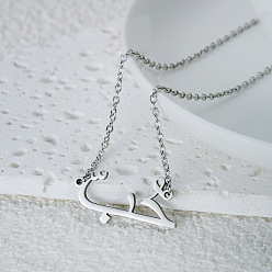 Stainless Steel Color 304 Stainless Steel Arabic Pendant Necklaces, Tarnish Free, Stainless Steel Color, 17.72 inch(45cm), Pendant: 28mm