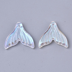 Clear AB Transparent Glass Pendants, AB Color Plated, Mermaid Fishtail, Clear AB, 19x19.5x3.5mm, Hole: 1.2mm