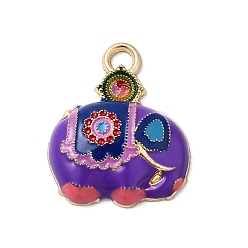 Индиго Подвески из сплава и страза, с эмалью, слон, золотые, индиговые, 23x19x5 мм, отверстие : 3 мм