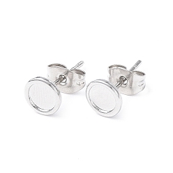 Stainless Steel Color 304 Stainless Steel Stud Earring Finding, Earring Settings, Flat Round, Stainless Steel Color, Tray: 5mm, 6.5mm, Pin: 0.8mm