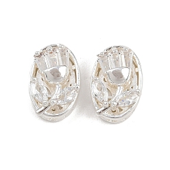 Посеребрённый Латунные микро проложить кубического циркония бусы, овальные с цветком, 925 серебро покрытием, 13.5x10.5x6 мм, отверстие : 1.8 мм