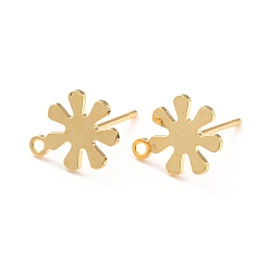 Real 18K Gold Plated 201 Stainless Steel Stud Earrings Findings, with 304 Stainless Steel Pin and Loop, Flower, Real 18K Gold Plated, 11.5x9mm, Hole: 1.2mm, Pin: 0.7mm
