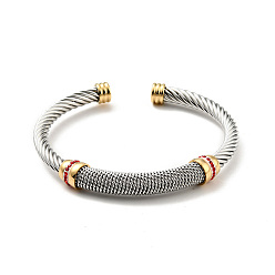 Jacinthe 304 Bracelet manchette ouverte en forme de corde torsadée en acier inoxydable avec strass pour femme, jacinthe, diamètre intérieur: 2-1/8 pouce (5.4 cm)
