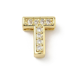 Letter T Латунный микро pave прозрачный кубик циркония подвески, долговечный, без кадмия и без свинца, Письмо T, 12x10x4.5 мм, отверстие : 2x9 мм