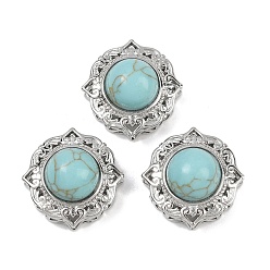 Синтетическая Бирюза Многорядные звенья в виде цветка синтетической окрашенной бирюзы, Латунные коннекторы, платина, стойки покрытие, 18x18x11 мм, отверстие : 2~3 мм