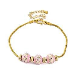 Бледно-Розовый Латуни европейские браслеты, эмалевый бисер, реальный 18 k позолоченный, розовый жемчуг, 7-3/4 дюйм (19.6 см)