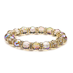 Light Grey Sparkling Multi-Colored Crystal Glass Bead Bracelet with 96 Facets, Earth Design - 8/10mm