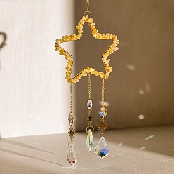 Желтый Кварц Подвеска-ловец солнца из желтого кварца и хрустального стекла, создатель радуги, украшение сада и дома своими руками, звезда, 380 мм