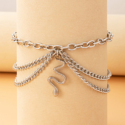 Snake Platinum Alloy Chains Multi-layer Anklets, with Charms, Snake, 9-1/4 inch(23.5cm)
