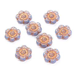 Light Steel Blue Czech Glass Beads, Flower, Light Steel Blue, 14x14mm, Hole: 0.8~1mm