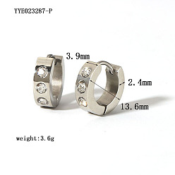 Платина Стильные 304 из нержавеющей стали обруч серьги, с четким кубического циркония, платина, 13.6x3.9x2.4 мм