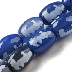 Human Tibetan Style dZi Beads Strands, Dyed Natural Agate Beads Strands, Rice, Human, 13.5~14x10~10.5mm, Hole: 1mm, about 25pcs/strand, 13.58 inch(34.5cm)