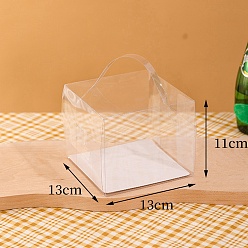 Clear Foldable Transparent PET Cakes Boxes, Portable Dessert Bakery Boxes, Rectangle, Clear, 13x13x11cm