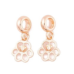 Розовое Золото Европейские подвески из сплава с покрытием для стойки, подвески с большими отверстиями и отпечатками лап, розовое золото , 23 мм, отпечаток лапы: 14x11.5x1.5мм, отверстие : 4.5 мм