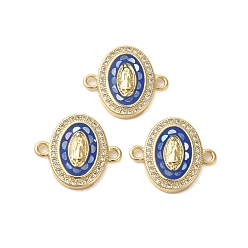 Розовато-лиловый Покрытие стойки латунь микро-паве прозрачный кубический цирконий овал с подвесками-коннекторами Девы Марии, с эмалью и ракушкой, реальный 18 k позолоченный, долговечный, без свинца и без кадмия, розовато-лиловый, 17x19x3 мм, отверстие : 1.8 мм