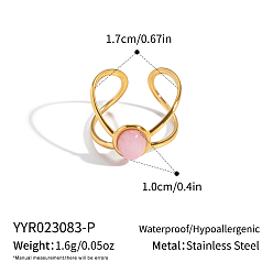 Розовый Кварц Кольцо из натурального овального розового кварца, манжетное кольцо из нержавеющей стали для женщин, реальный 18 k позолоченный