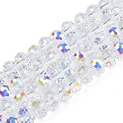 Clear AB Electroplate Transparent Glass Beads Strands, AB Color Plated, Faceted, Rondelle, Clear AB, 10x8mm, Hole: 1.2mm, about 70pcs/strand, 20.67 inch(52.5cm)