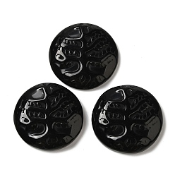 Obsidian Natural Obsidian Pendants, Flat Round Charms with Engraved Tree of Life, 35~37x7.5~9.5mm, Hole: 1.5mm