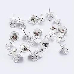 Silver 925 Sterling Silver Cup Pearl Bail Pin Pendants, For Half Drilled Beads, Silver, 7x4mm, Hole: 1.5mm, Pin: 0.6mm