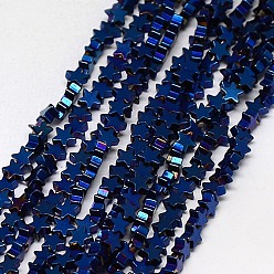 Blue Plated Electroplate Non-magnetic Synthetic Hematite Beads Strands, Star, Grade A, Blue Plated, 4x4x2mm, Hole: 1mm, about 117pcs/strand, 16 inch