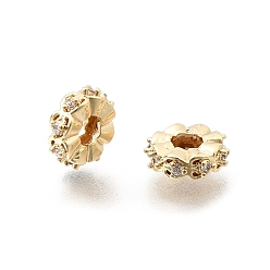 Light Gold Латунные микропаве прозрачные кубики из циркония, стойки покрытие, долговечный, без свинца и без кадмия, плоско-круглые, волнистый край, золотой свет, 8x2.5 мм, отверстие : 2.8 мм