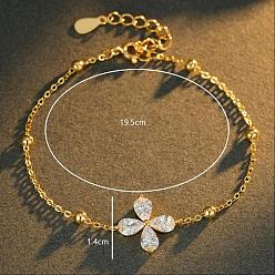 Doré  Bracelet en argent sterling serti de zirconiums cubiques transparents en forme de goutte d'eau, orné d'une fleur, idéal pour un cadeau décontracté au quotidien., or, 925 pouce (7.68 cm)