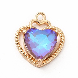 Purple Velvet Brass with K9 Glass Charms, Golden, Heart Charms, Purple Velvet, 18x15.5x6mm, Hole: 1.5mm