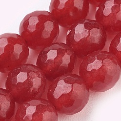Red Natural Malaysia Jade Beads Strands, Dyed, Faceted, Round, Crimson, 8mm, Hole: 1mm, about 45pcs/strand, 14.9 inch