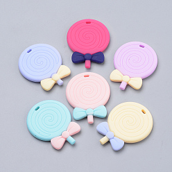 Mixed Color Food Grade Eco-Friendly Silicone Big Pendants, Chewing Pendants For Teethers, DIY Nursing Necklaces Making, Lollipop, Mixed Color, 57x44x6mm, Hole: 3x6mm